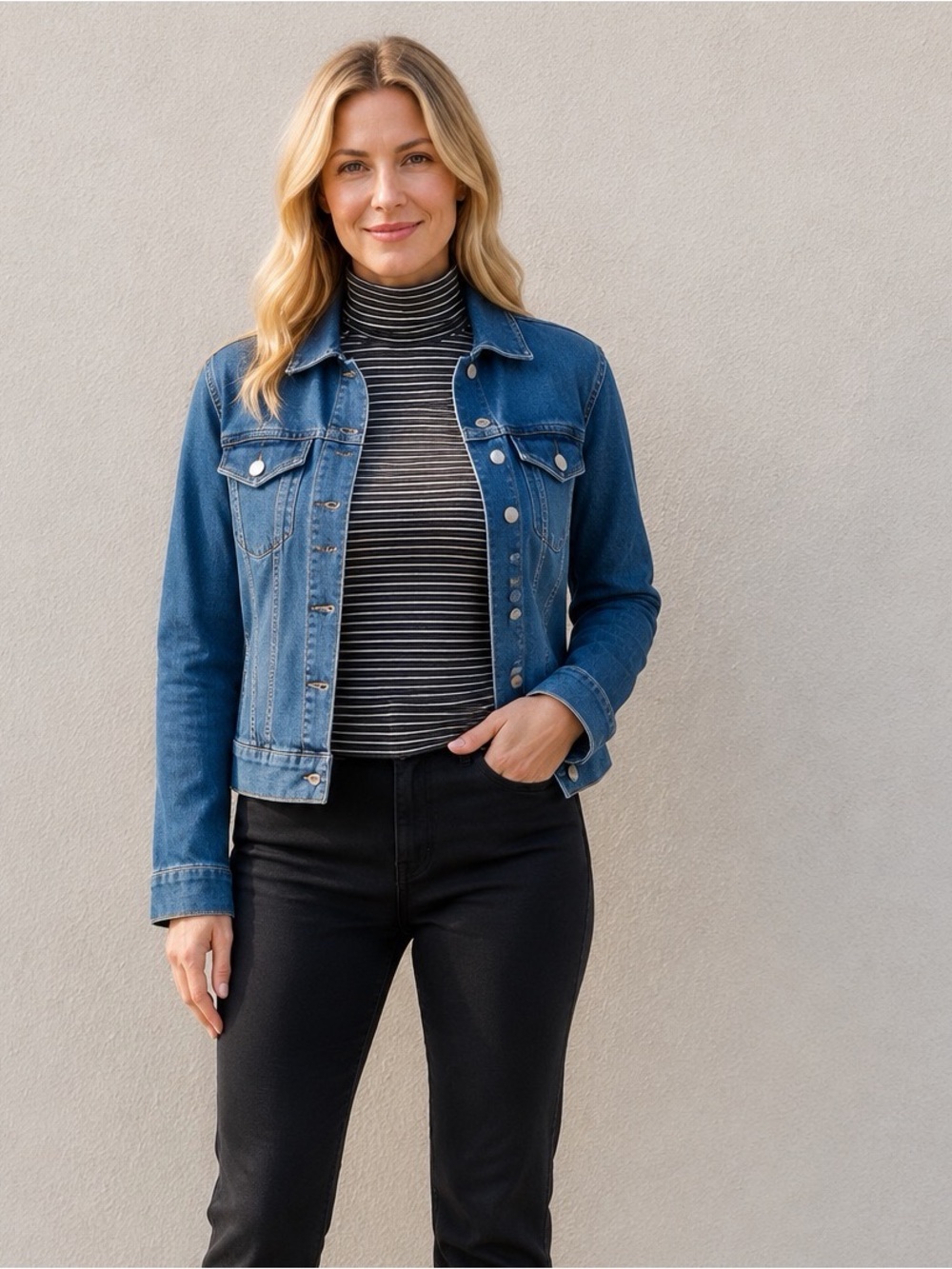 Westport Denim Jacket Jones Sport Striped Turtleneck Women’s M 2-Piece